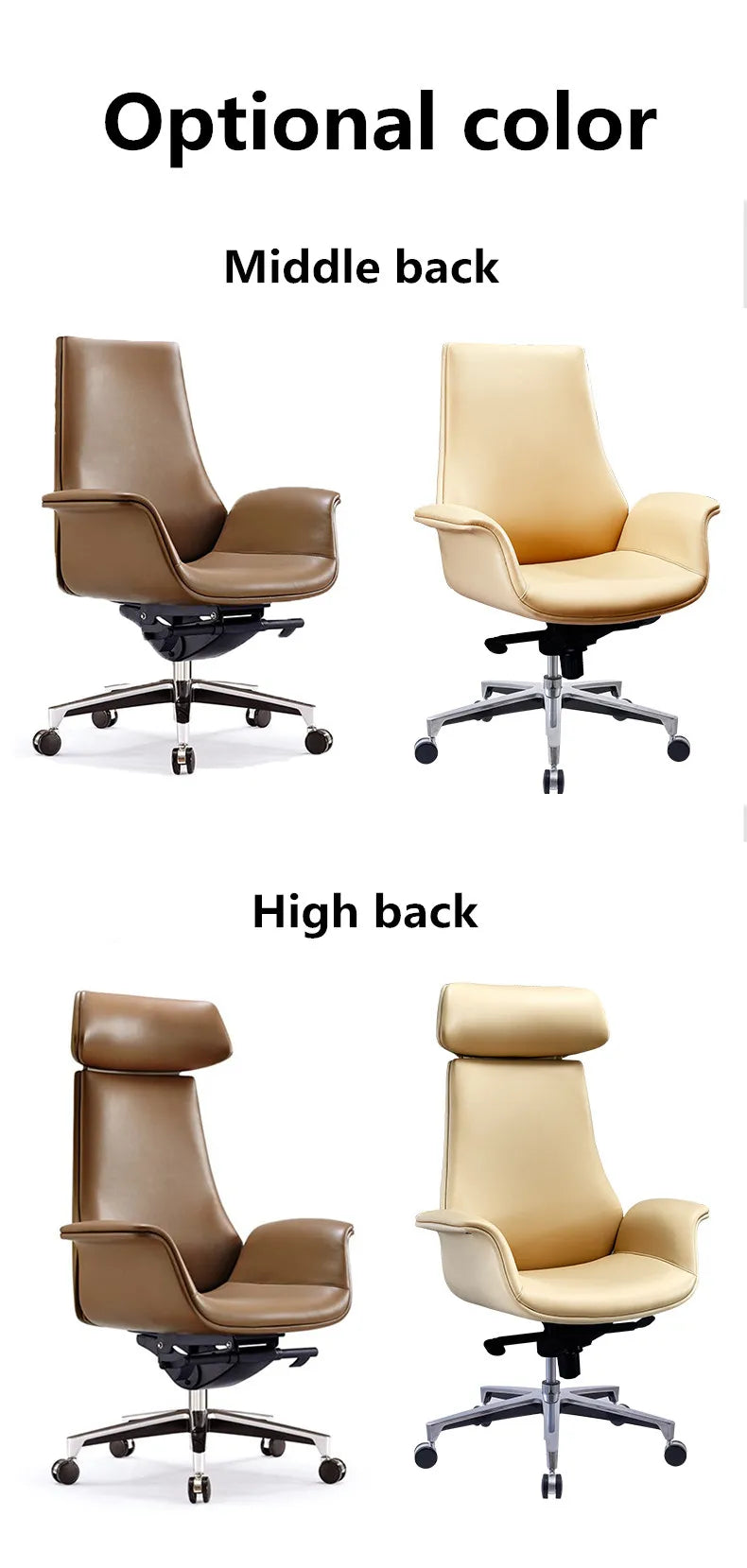 JMT-437194 Luxury Reclining Brown Leather Office Chair with Aluminium Frame, Model JA-55A