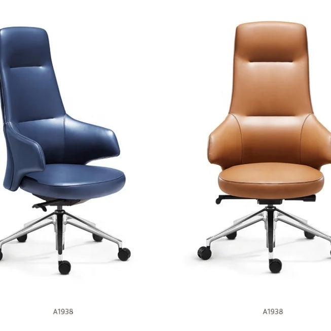 JMT-437194 Luxury Reclining Brown Leather Office Chair with Aluminium Frame, Model JA-55A