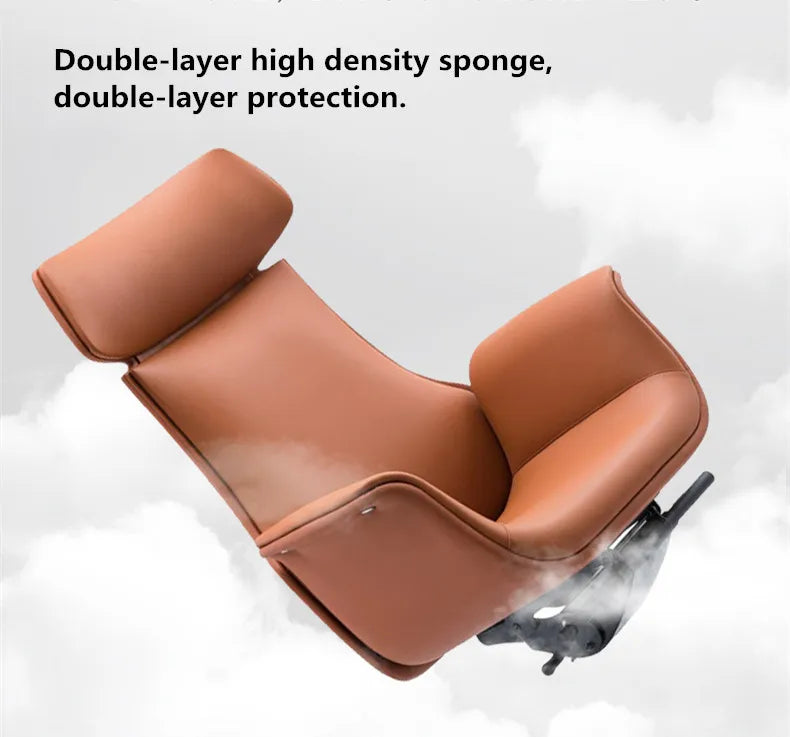 JMT-437194 Luxury Reclining Brown Leather Office Chair with Aluminium Frame, Model JA-55A