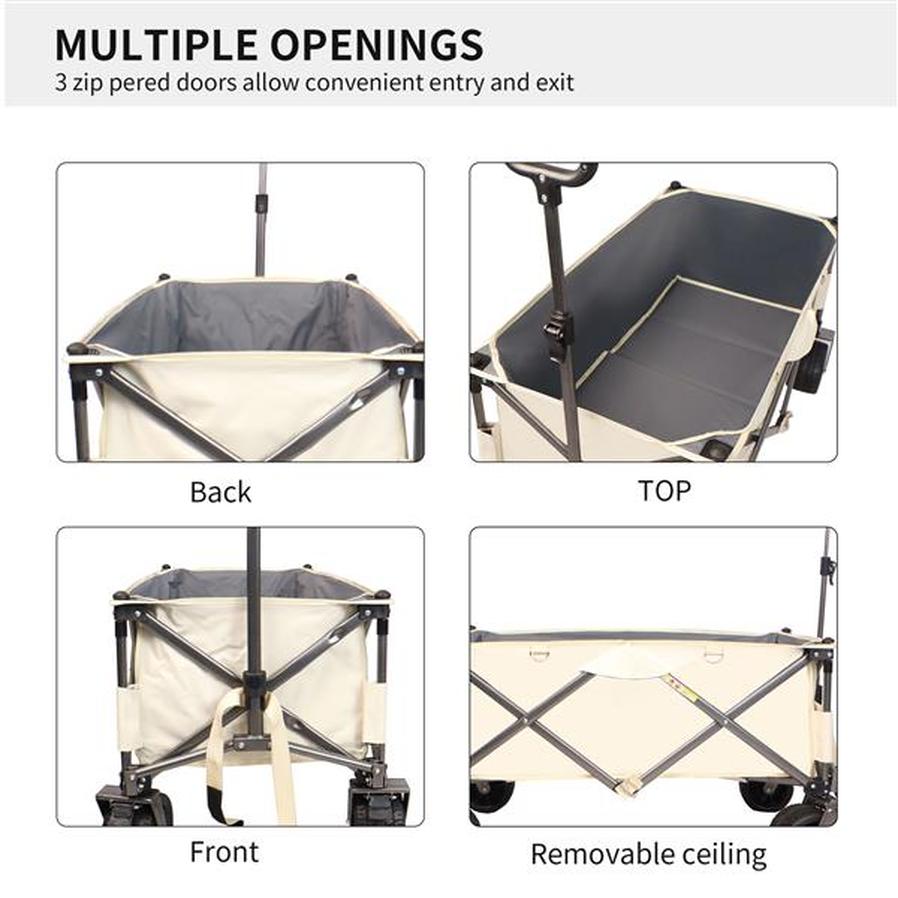 JMT-437322 Heavy-Duty Folding Cart with Large Wheels, Adjustable Handles, and Drink Holders for Beach, Gardening, Shopping, and Camping