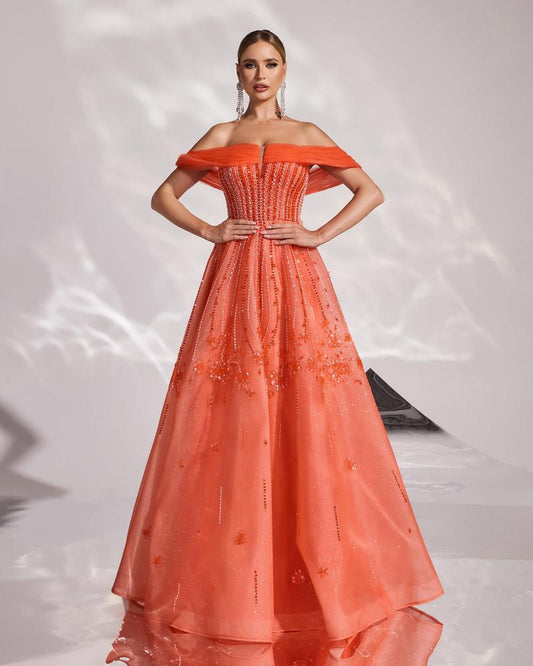 JMT-437514 Elegant Orange Evening Dress for Women - Style SH0167