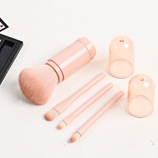 JMT-437706 4-in-1 Retractable Makeup Brush Set - Portable Plastic Handle with Man-Made Fiber Brushes