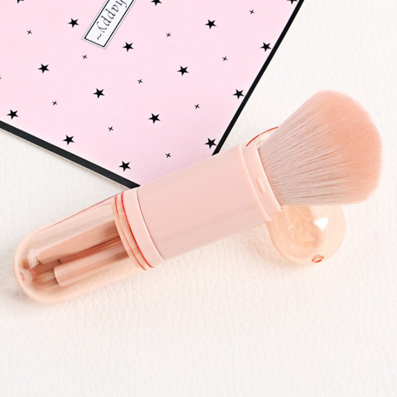 JMT-437706 4-in-1 Retractable Makeup Brush Set - Portable Plastic Handle with Man-Made Fiber Brushes