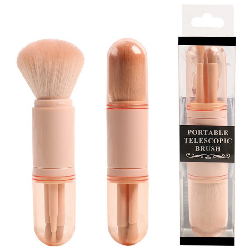 JMT-437706 4-in-1 Retractable Makeup Brush Set - Portable Plastic Handle with Man-Made Fiber Brushes