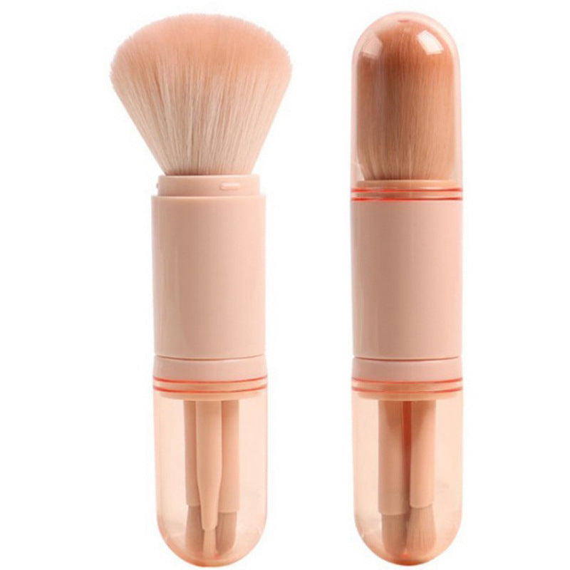 JMT-437706 4-in-1 Retractable Makeup Brush Set - Portable Plastic Handle with Man-Made Fiber Brushes