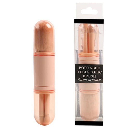 JMT-437706 4-in-1 Retractable Makeup Brush Set - Portable Plastic Handle with Man-Made Fiber Brushes