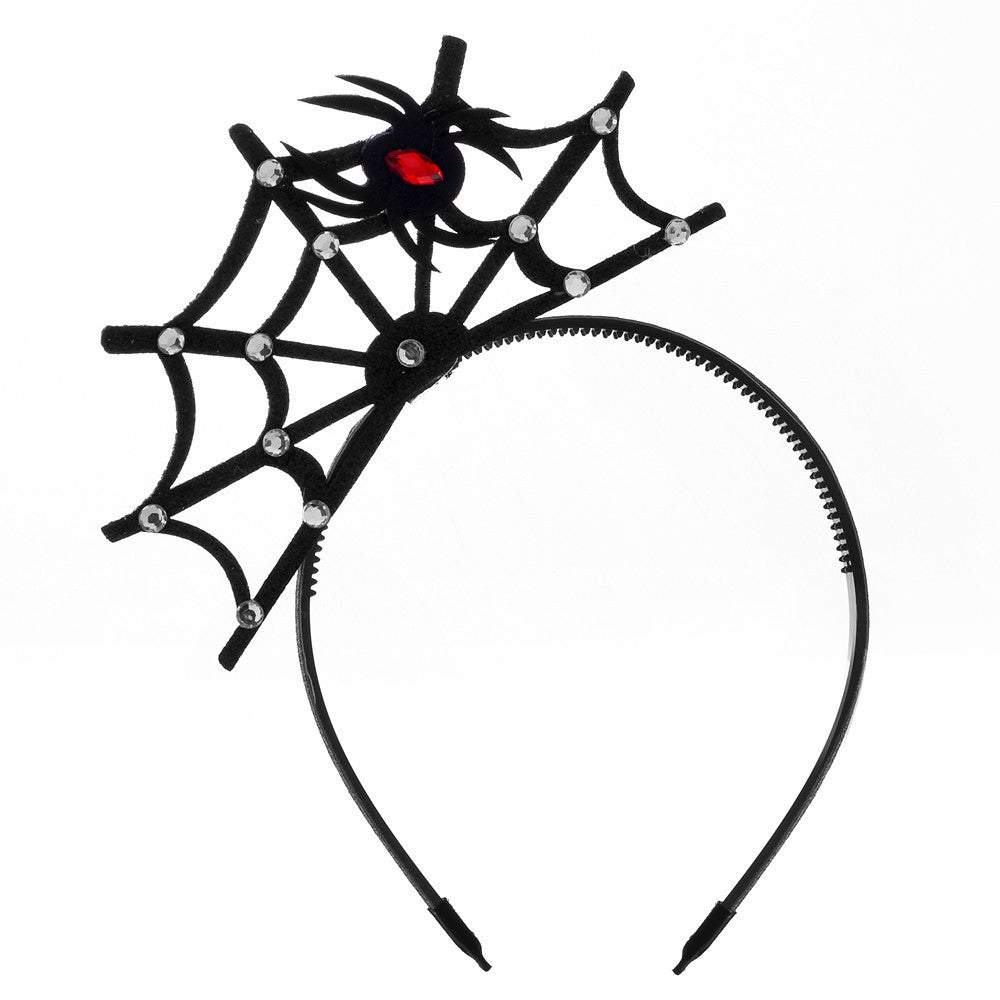 JMT-437962 Lace Spider Web Headband with Pumpkin and Skull Design for Halloween Festivities