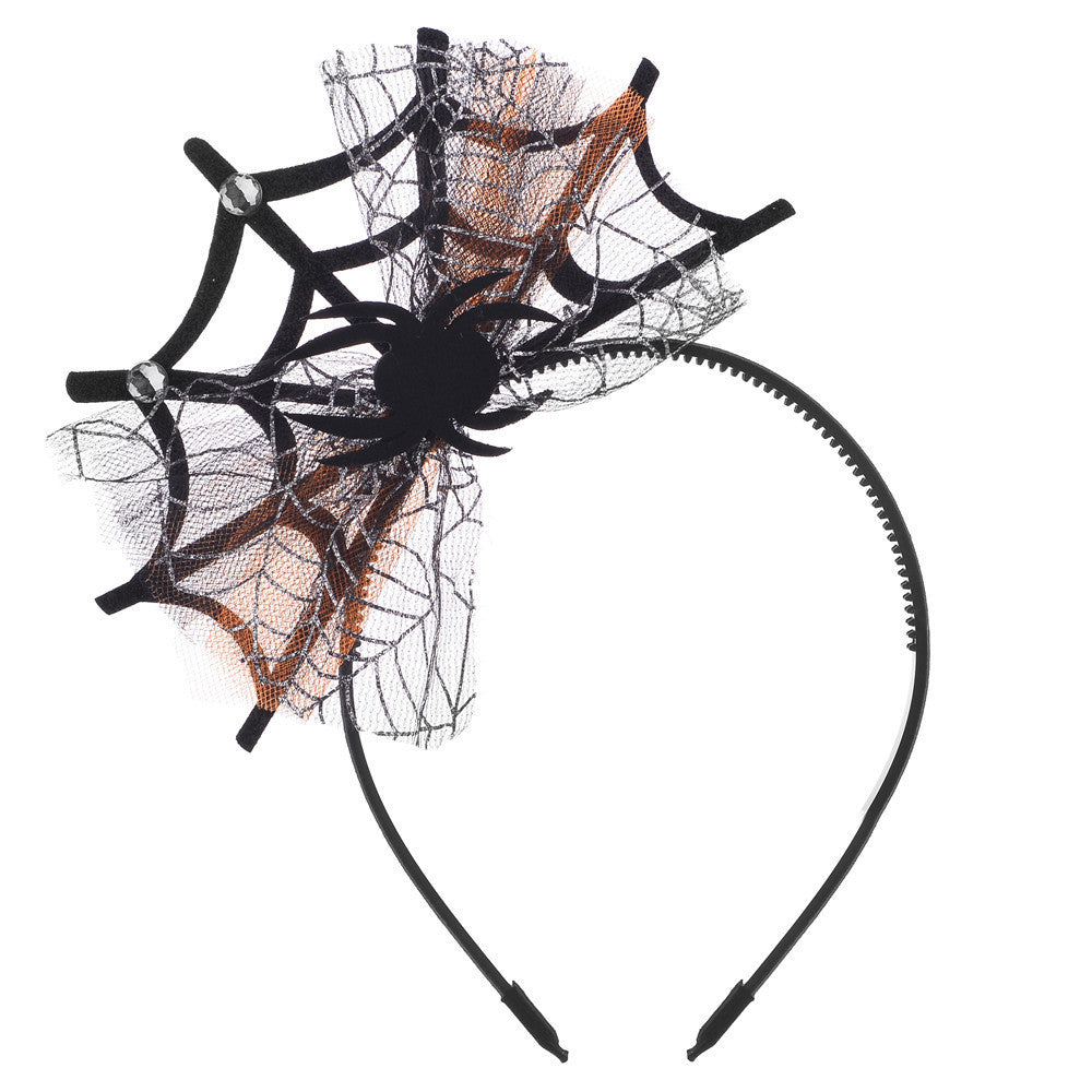 JMT-437962 Lace Spider Web Headband with Pumpkin and Skull Design for Halloween Festivities
