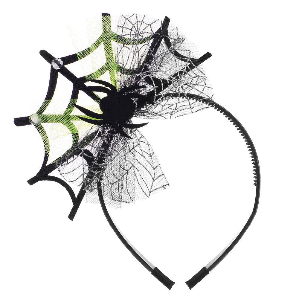 JMT-437962 Lace Spider Web Headband with Pumpkin and Skull Design for Halloween Festivities