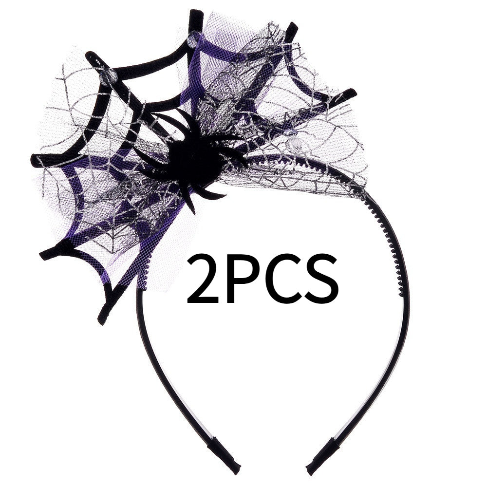 JMT-437962 Lace Spider Web Headband with Pumpkin and Skull Design for Halloween Festivities