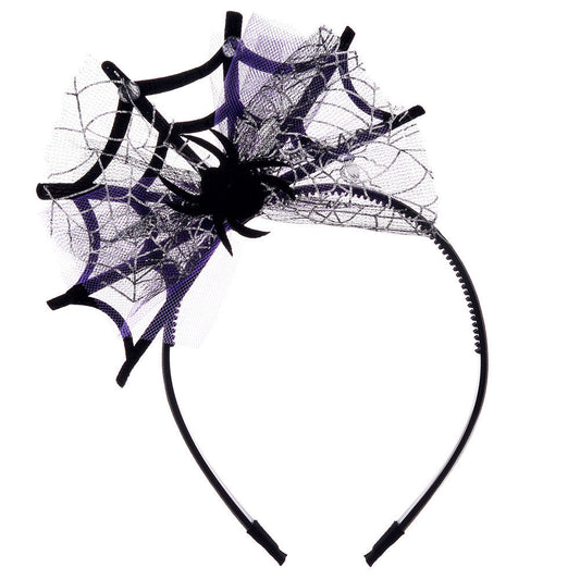 JMT-437962 Lace Spider Web Headband with Pumpkin and Skull Design for Halloween Festivities