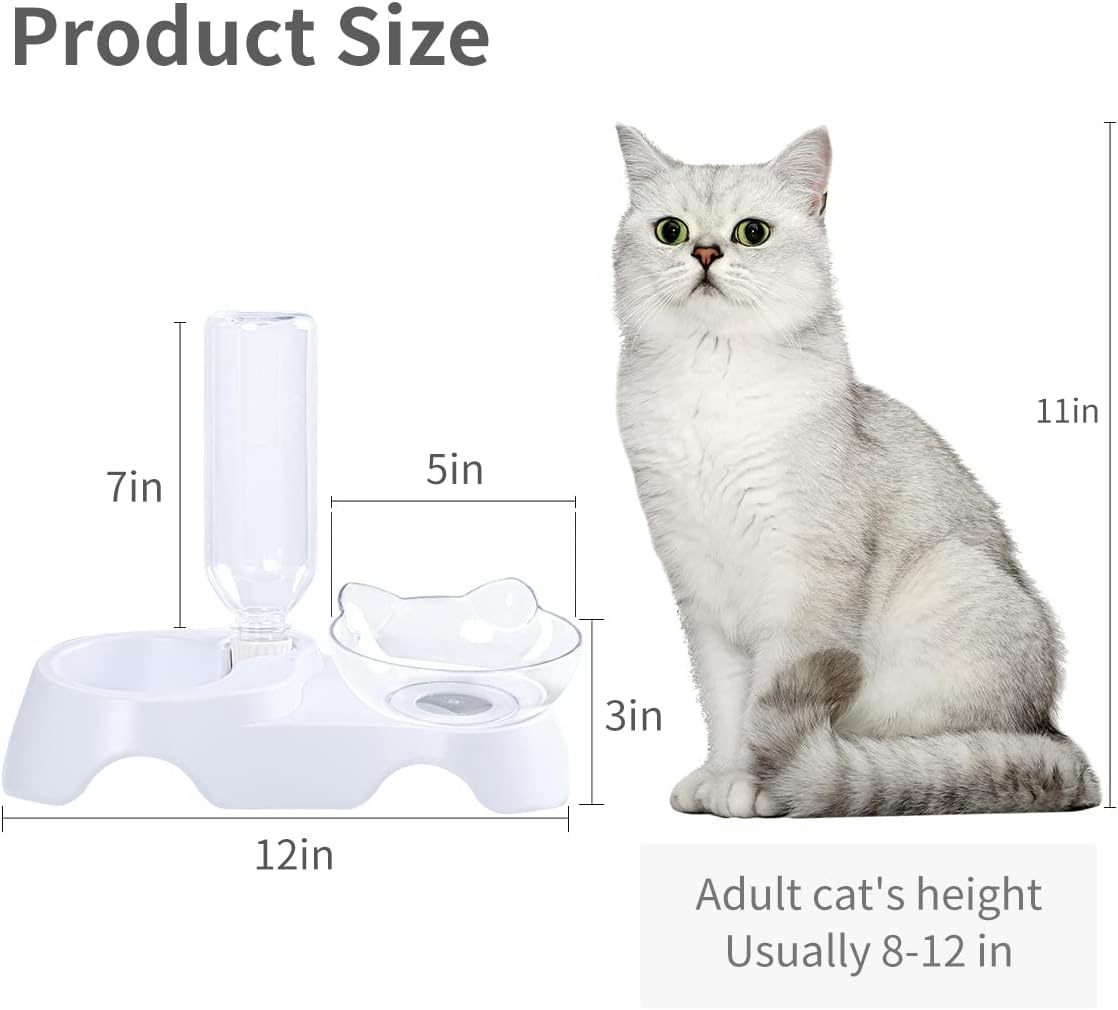 JMT-438410 Tilted Double Dog & Cat Bowls Set with Automatic Water Dispenser for Small to Medium Pets