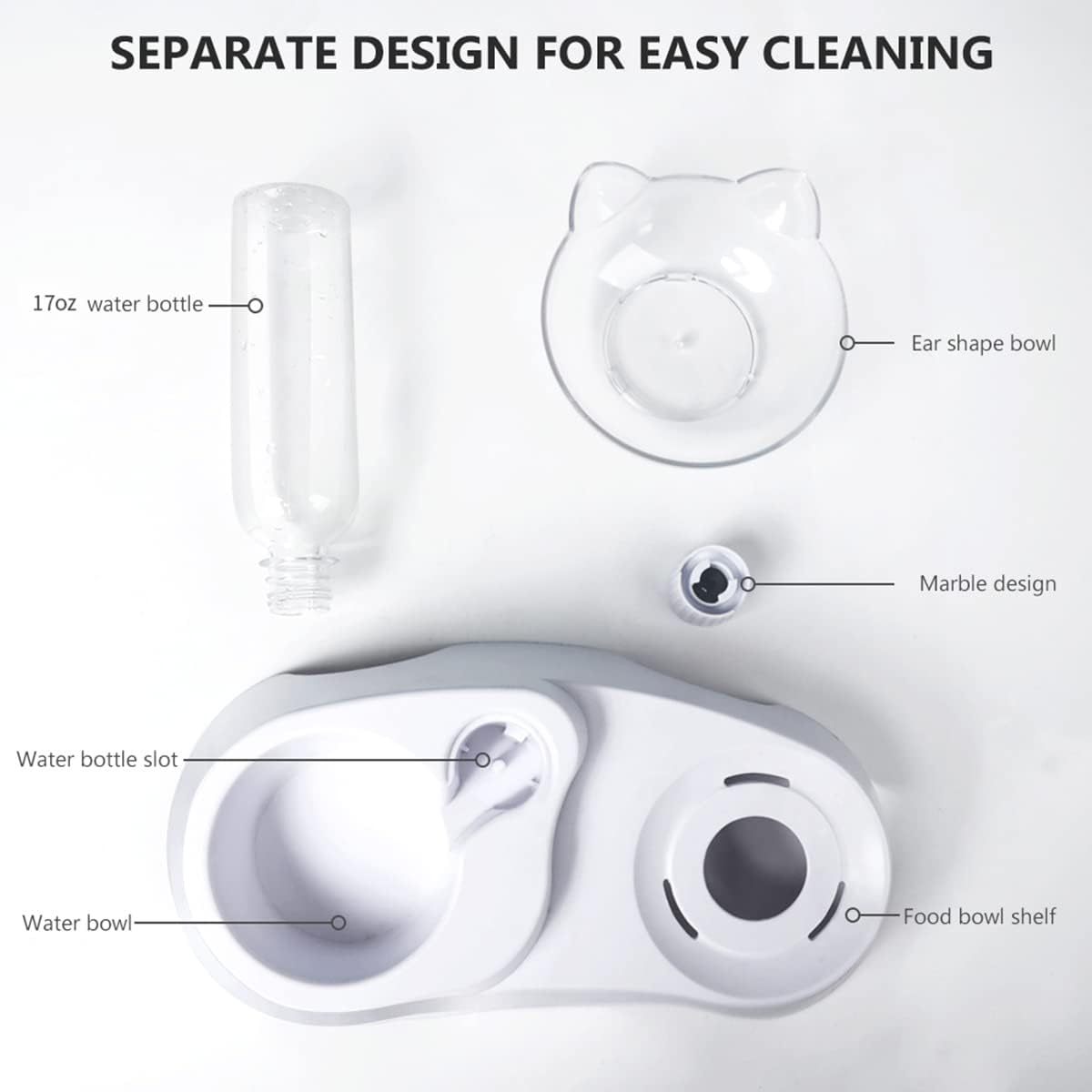 JMT-438410 Tilted Double Dog & Cat Bowls Set with Automatic Water Dispenser for Small to Medium Pets