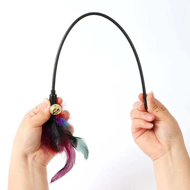 JMT-438730 Interactive Colorful Feather Cat Teaser Stick with Bells - Engaging Playtime Toy for Cats and Kittens