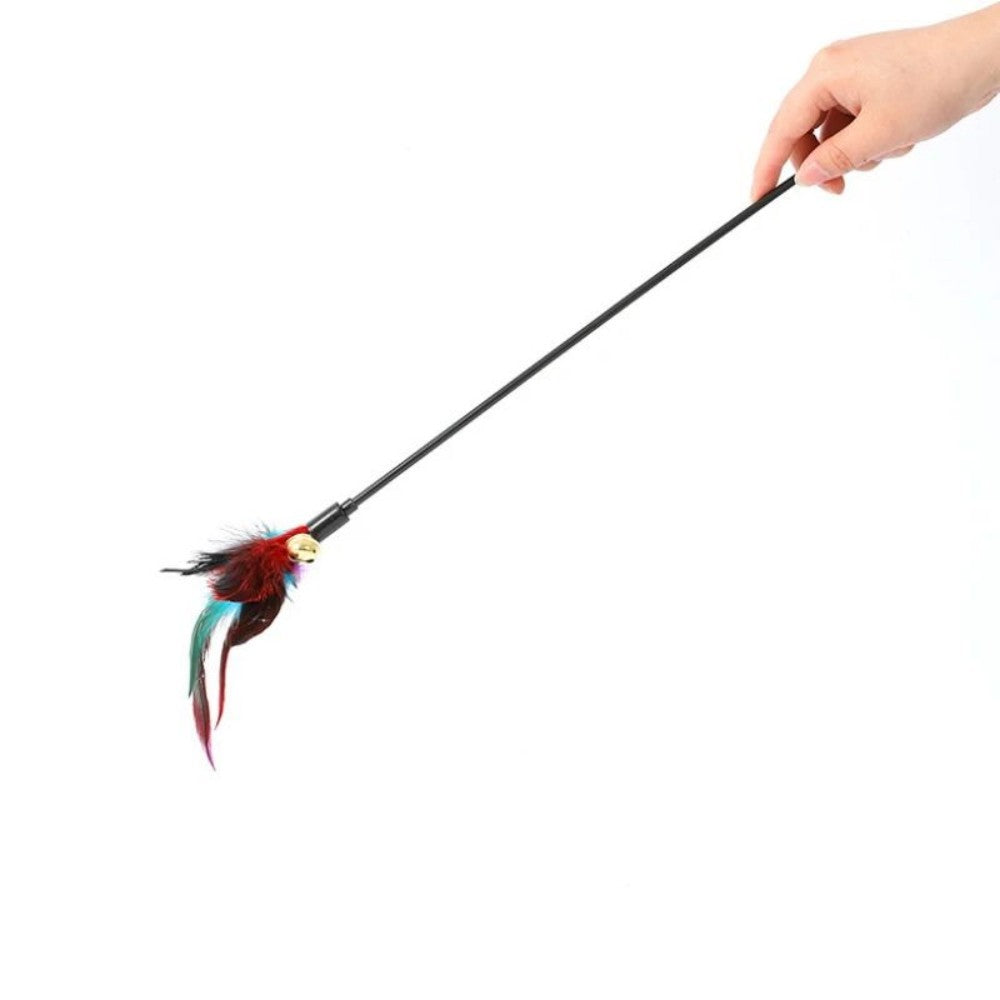 JMT-438730 Interactive Colorful Feather Cat Teaser Stick with Bells - Engaging Playtime Toy for Cats and Kittens