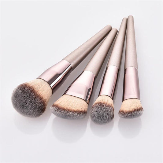 JMT-438858 Champagne Gold Foundation Brush with Wooden Handle for Flawless Makeup Application