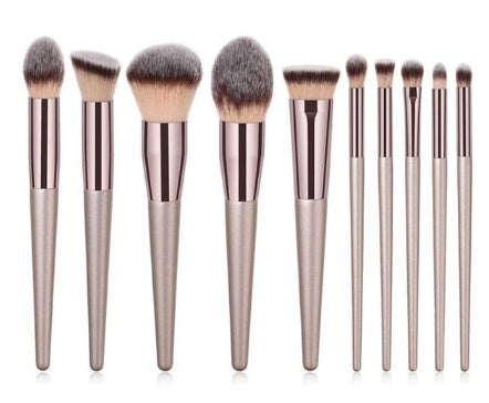 JMT-438858 Champagne Gold Foundation Brush with Wooden Handle for Flawless Makeup Application