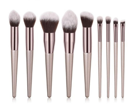 JMT-438858 Champagne Gold Foundation Brush with Wooden Handle for Flawless Makeup Application