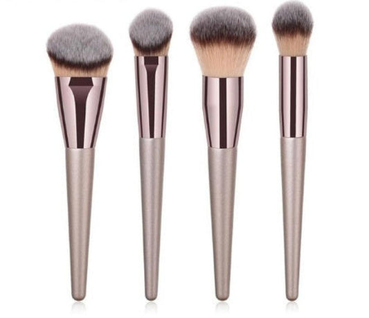 JMT-438858 Champagne Gold Foundation Brush with Wooden Handle for Flawless Makeup Application