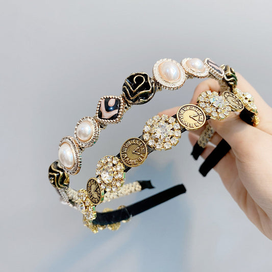 JMT-439114 Elegant U-Shaped Hair Band with Diamond and Pearl Accent