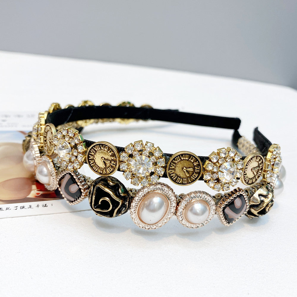JMT-439114 Elegant U-Shaped Hair Band with Diamond and Pearl Accent