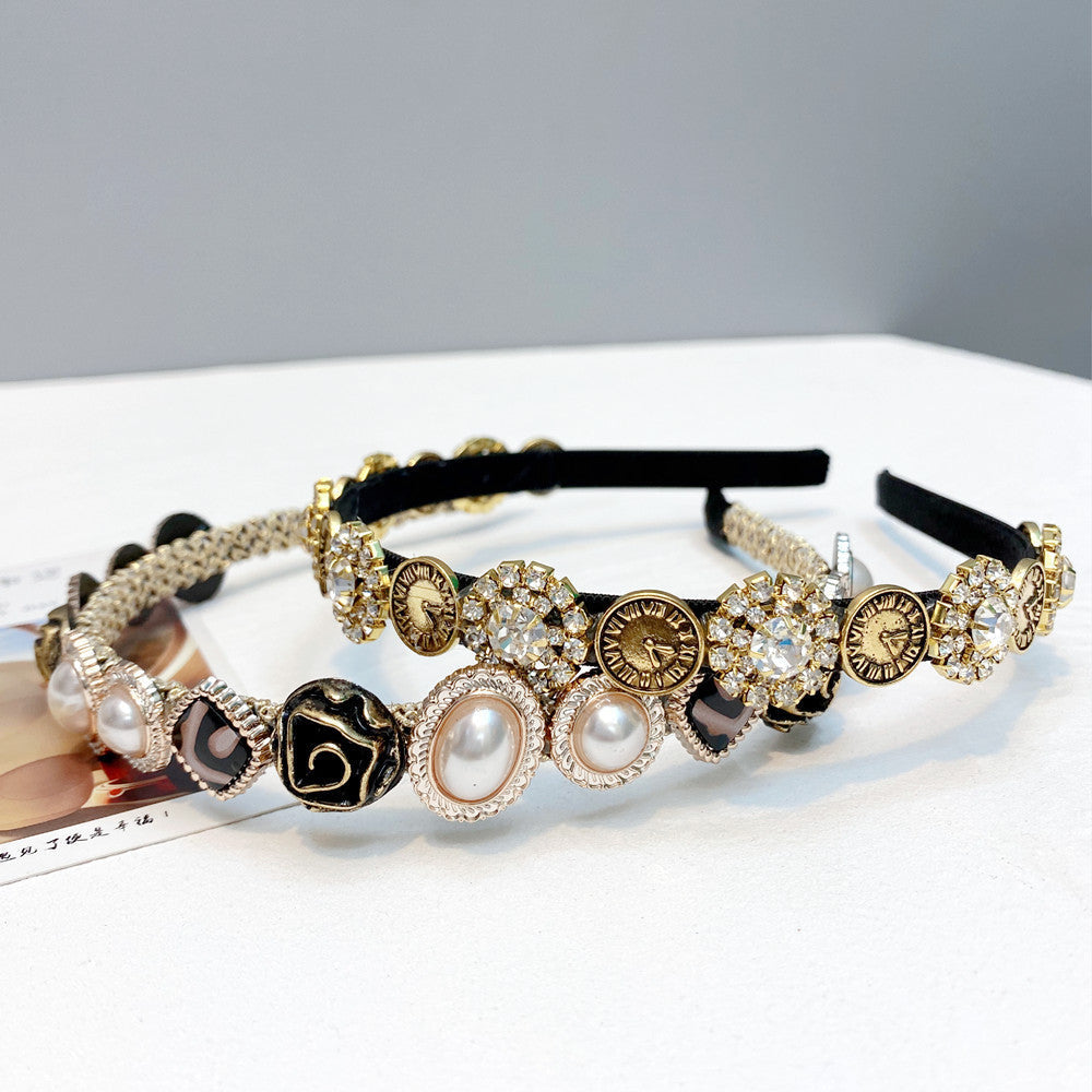 JMT-439114 Elegant U-Shaped Hair Band with Diamond and Pearl Accent