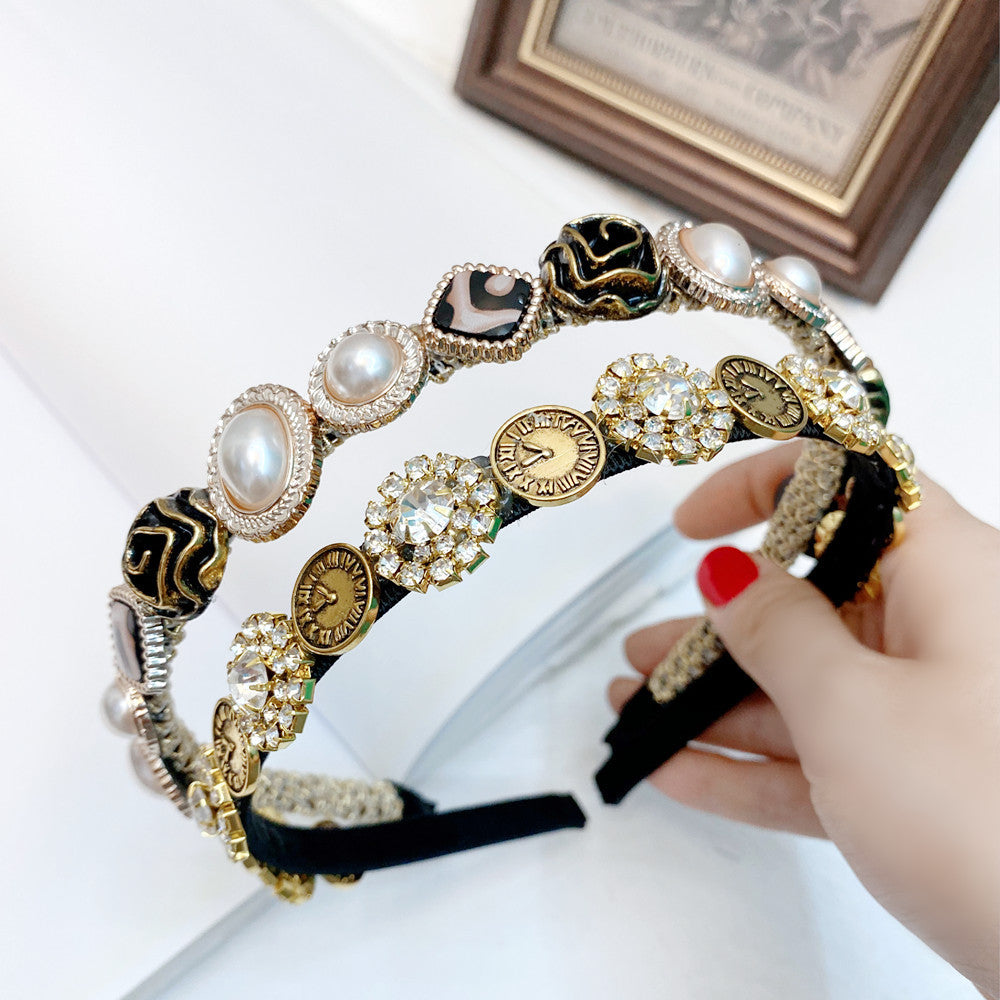 JMT-439114 Elegant U-Shaped Hair Band with Diamond and Pearl Accent