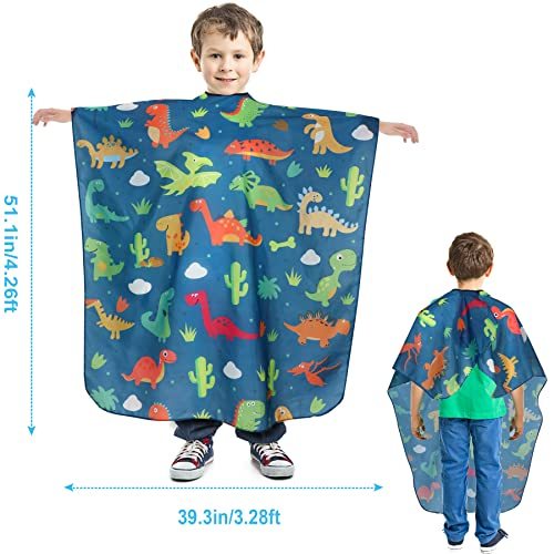 JMT-440714 Children's Haircut Cape with Cartoon Dinosaur Pattern, Adjustable Neck Closure and Waterproof Fabric