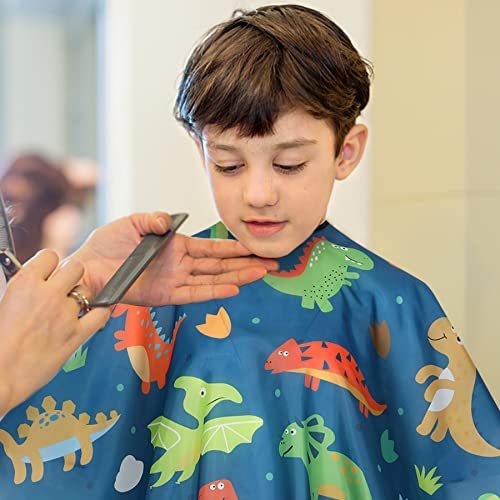 JMT-440714 Children's Haircut Cape with Cartoon Dinosaur Pattern, Adjustable Neck Closure and Waterproof Fabric