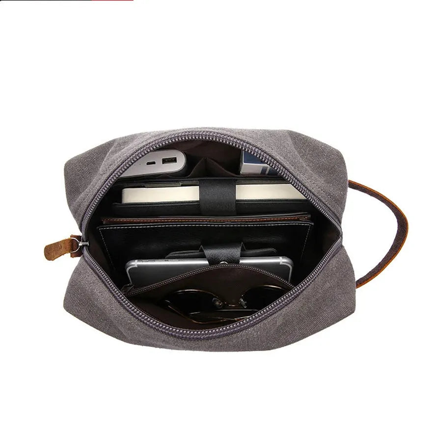 JMT-440778 Vintage Waxed Canvas Toiletry Bag for Travel and Makeup Storage