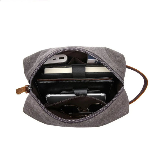 JMT-440778 Vintage Waxed Canvas Toiletry Bag for Travel and Makeup Storage
