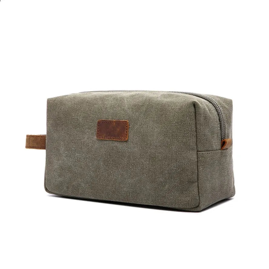 JMT-440778 Vintage Waxed Canvas Toiletry Bag for Travel and Makeup Storage