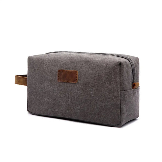 JMT-440778 Vintage Waxed Canvas Toiletry Bag for Travel and Makeup Storage