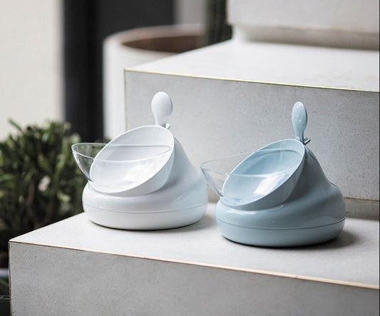 JMT-440906 Double Bowl Oblique Mouth Bowl in Cream Blue and Ash Iceberg White, Medium Size