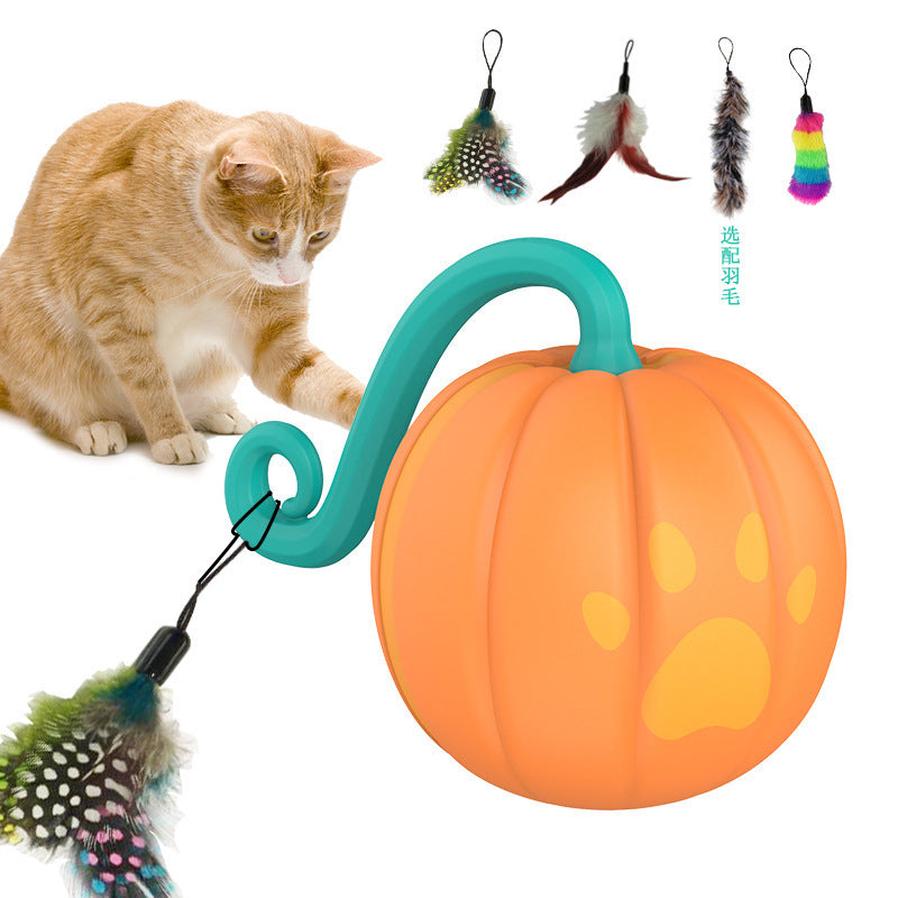 JMT-441034 Luminous Cat Teasing Balls in Watermelon and Pumpkin Colors, Interactive Plastic Pet Toys