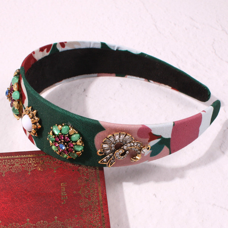 JMT-441418 Baroque Style U-Shape Headband with Ancient Bronze Finish and Imitation Diamonds