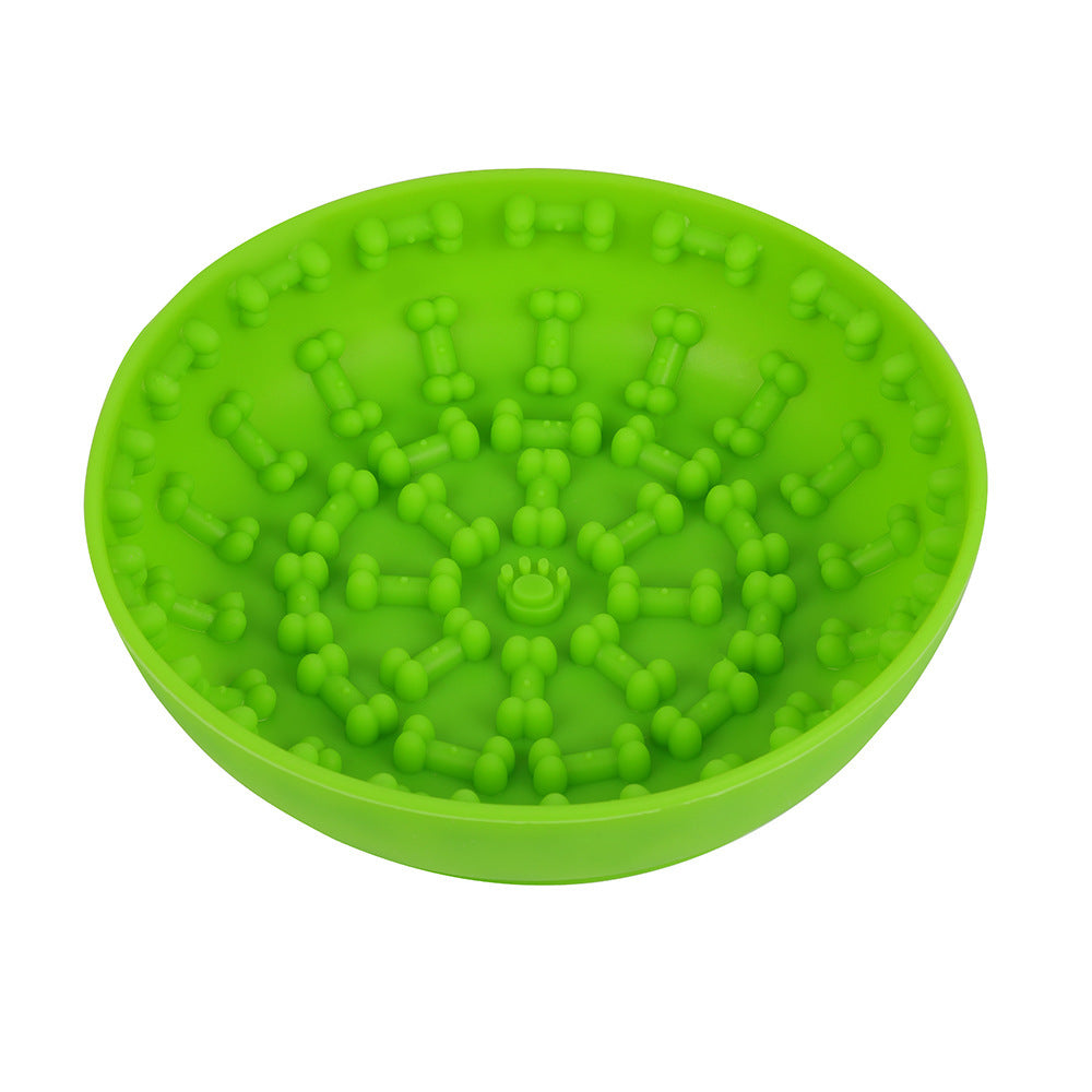 JMT-442058 Non-Slip Silicone Pet Slow Feeding Bowl with Suction Cup - Food Grade Material, Blue or Green, 15x12x4cm