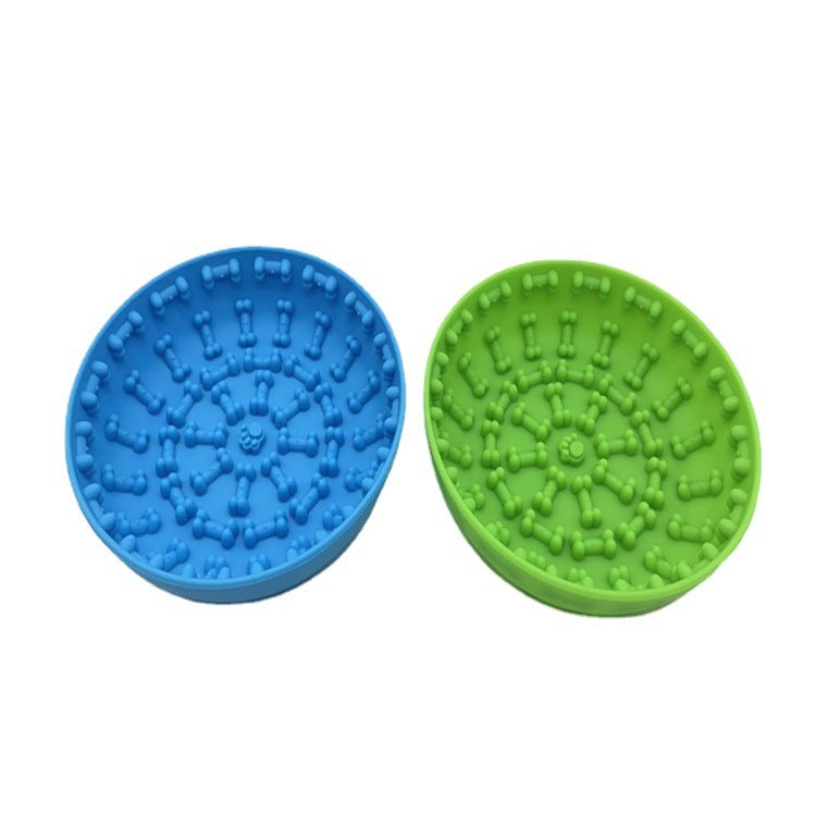 JMT-442058 Non-Slip Silicone Pet Slow Feeding Bowl with Suction Cup - Food Grade Material, Blue or Green, 15x12x4cm