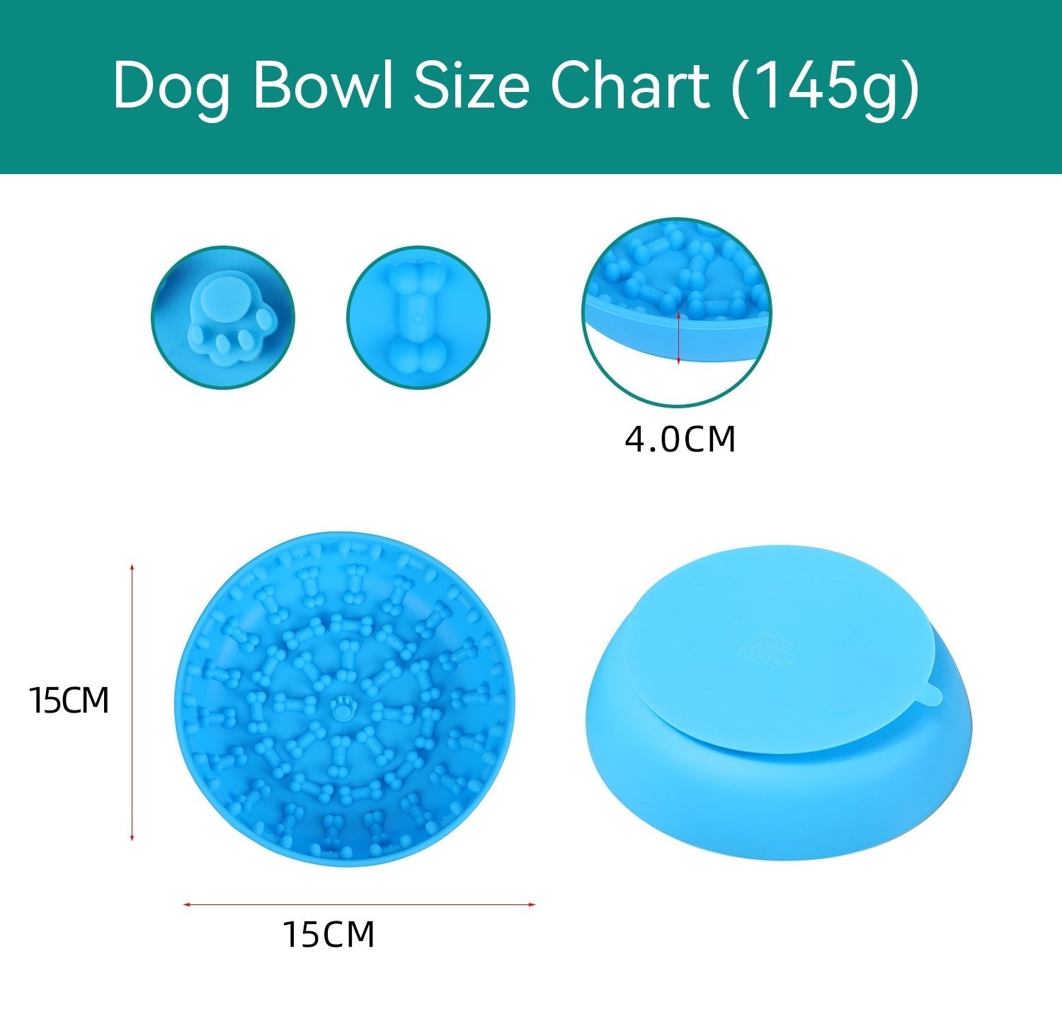 JMT-442058 Non-Slip Silicone Pet Slow Feeding Bowl with Suction Cup - Food Grade Material, Blue or Green, 15x12x4cm