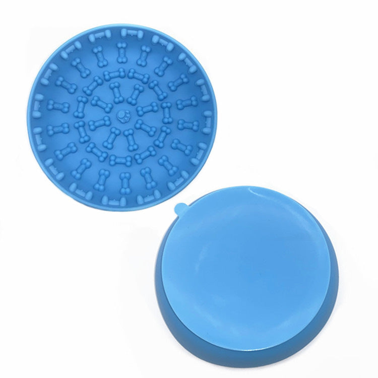 JMT-442058 Non-Slip Silicone Pet Slow Feeding Bowl with Suction Cup - Food Grade Material, Blue or Green, 15x12x4cm