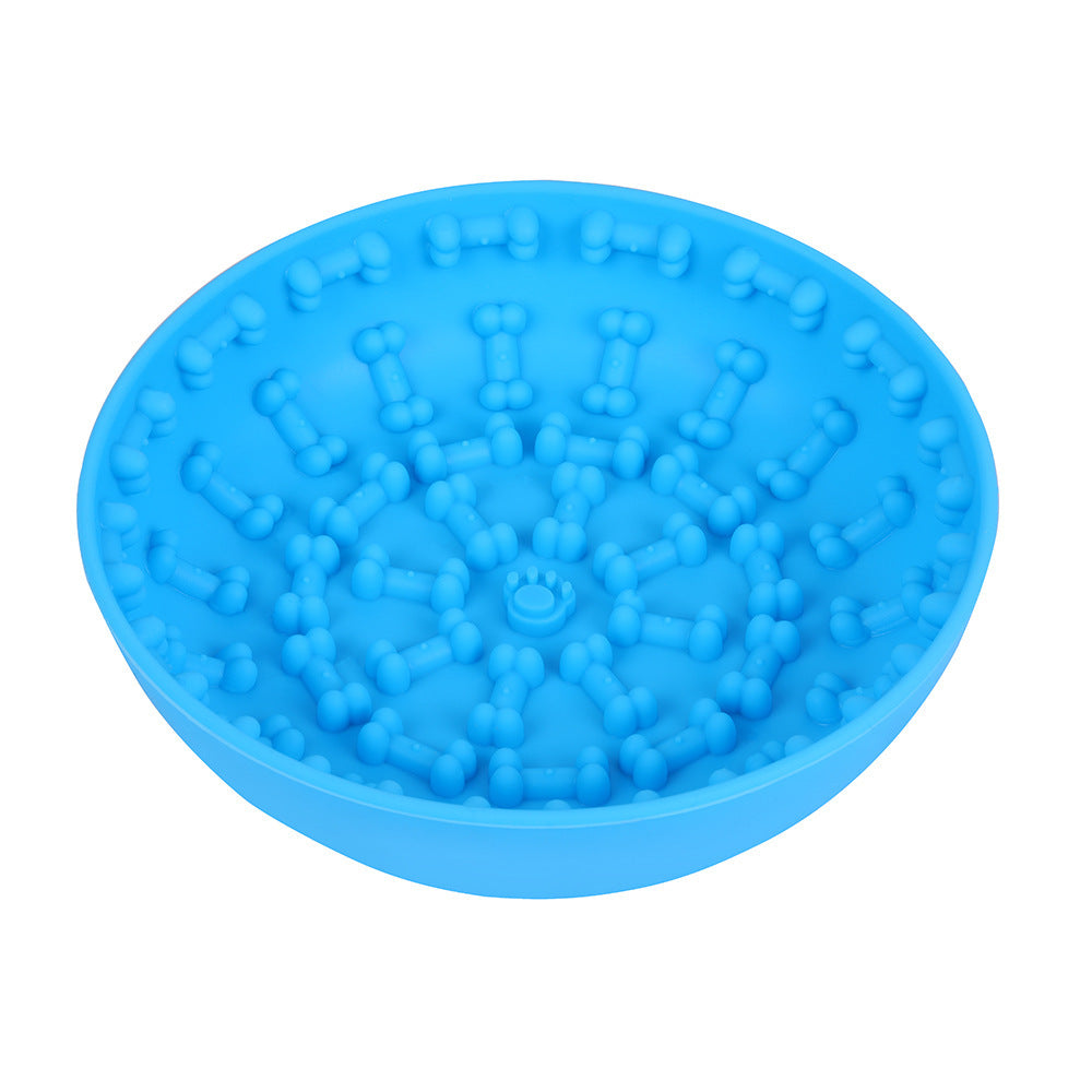 JMT-442058 Non-Slip Silicone Pet Slow Feeding Bowl with Suction Cup - Food Grade Material, Blue or Green, 15x12x4cm