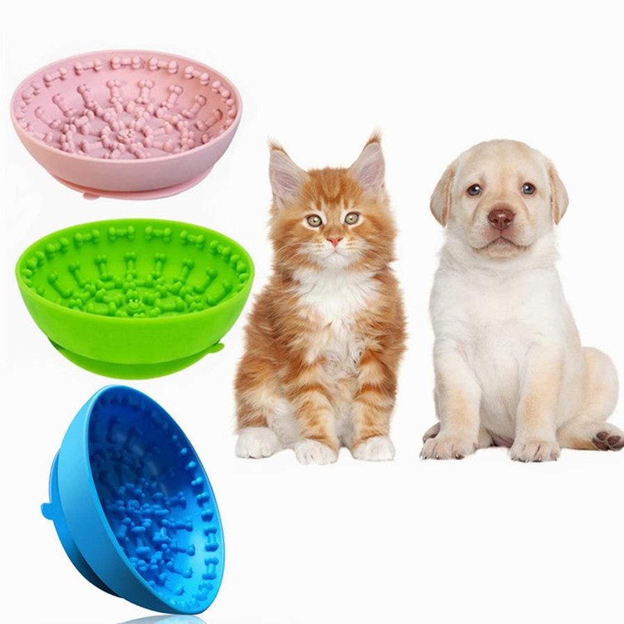 JMT-442058 Non-Slip Silicone Pet Slow Feeding Bowl with Suction Cup - Food Grade Material, Blue or Green, 15x12x4cm