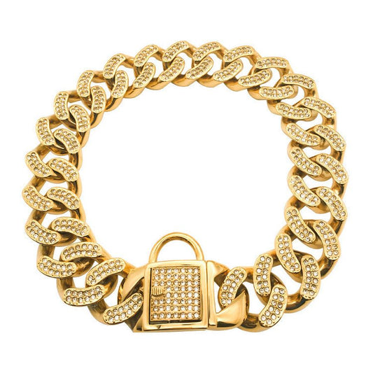 JMT-442698 Elegant Stainless Steel Dog Chain with Diamond Buckle in Rose Gold, Gold, and Steel Finishes