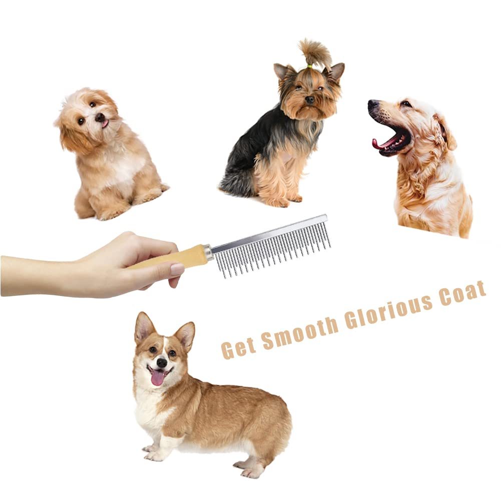 JMT-443274 Double-Sided Pet Grooming Brush with Wooden Handle for Mats, Tangles, and Debris Removal