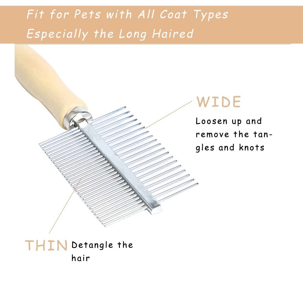 JMT-443274 Double-Sided Pet Grooming Brush with Wooden Handle for Mats, Tangles, and Debris Removal