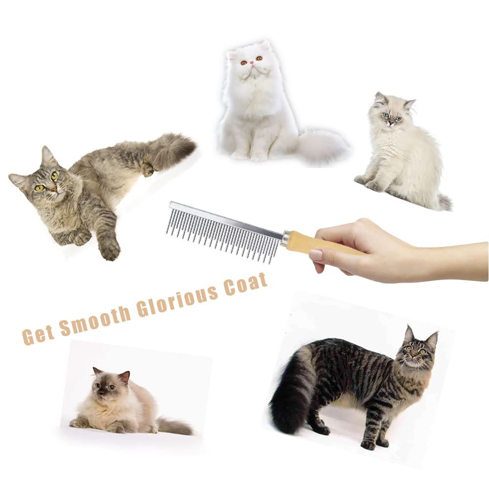 JMT-443274 Double-Sided Pet Grooming Brush with Wooden Handle for Mats, Tangles, and Debris Removal