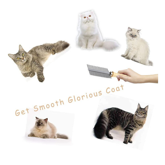 JMT-443274 Double-Sided Pet Grooming Brush with Wooden Handle for Mats, Tangles, and Debris Removal