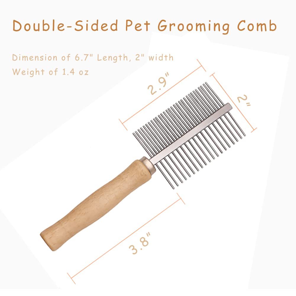 JMT-443274 Double-Sided Pet Grooming Brush with Wooden Handle for Mats, Tangles, and Debris Removal