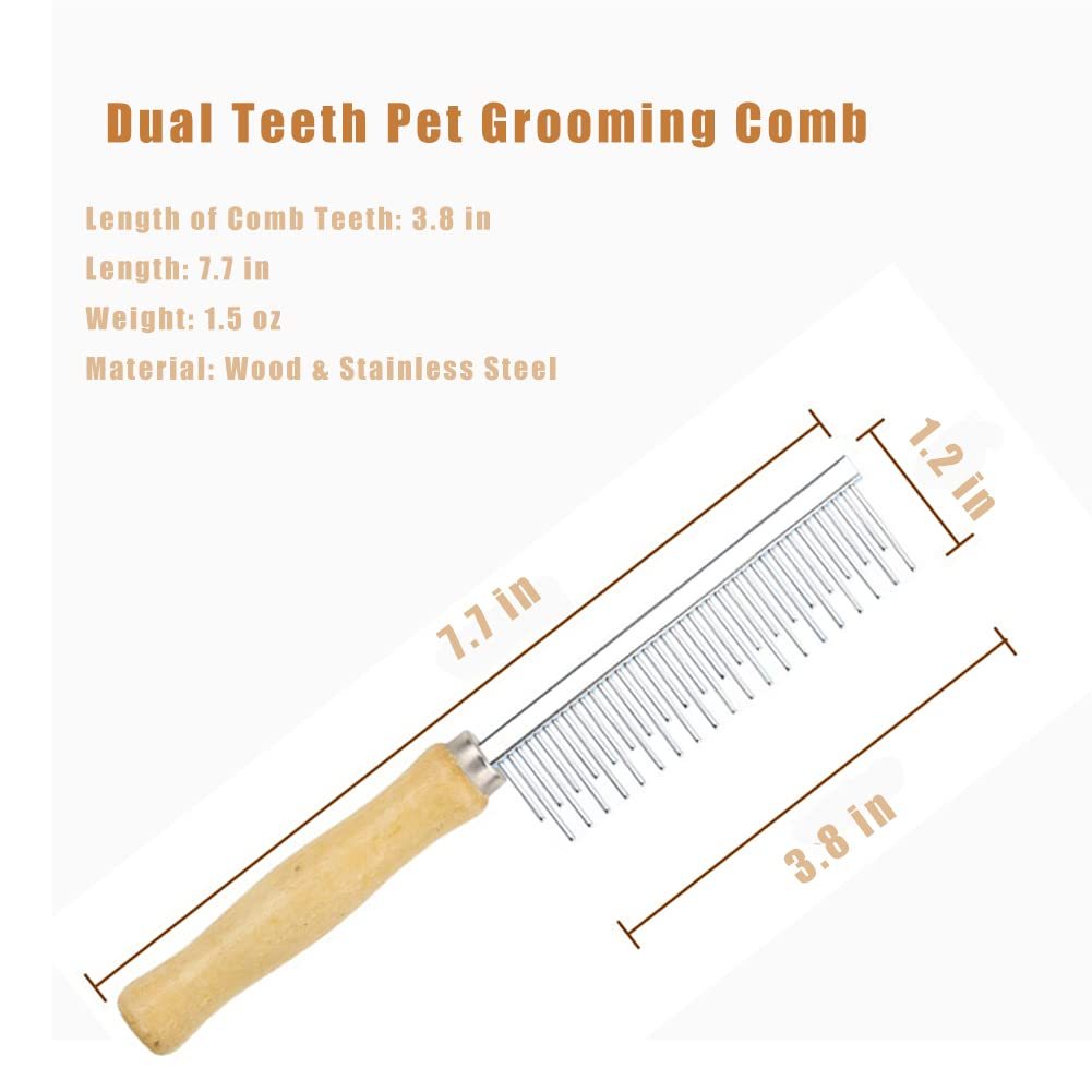 JMT-443274 Double-Sided Pet Grooming Brush with Wooden Handle for Mats, Tangles, and Debris Removal