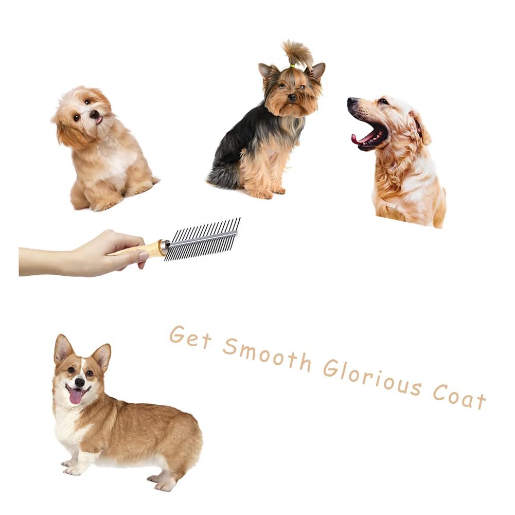 JMT-443274 Double-Sided Pet Grooming Brush with Wooden Handle for Mats, Tangles, and Debris Removal